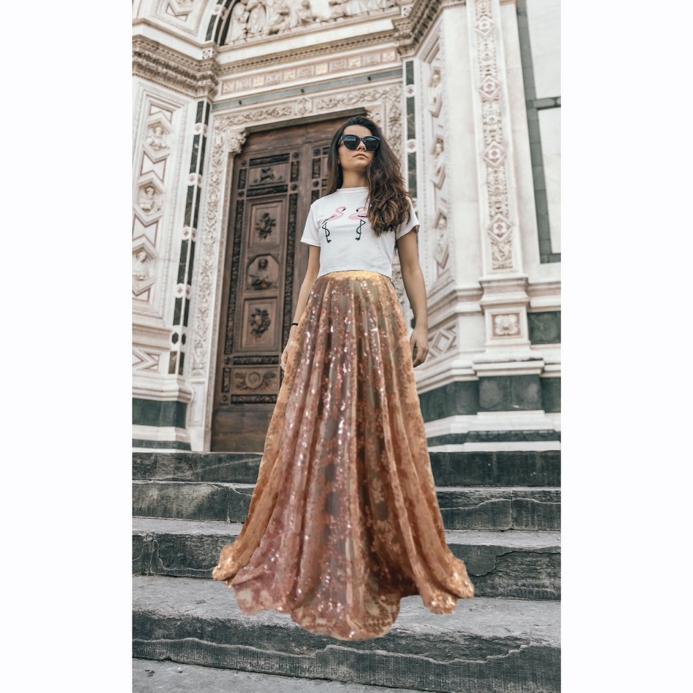 Shear Patterned Sequin Circle Maxi Skirt